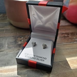 Sterling Silver Diamond Heart Stud Earrings